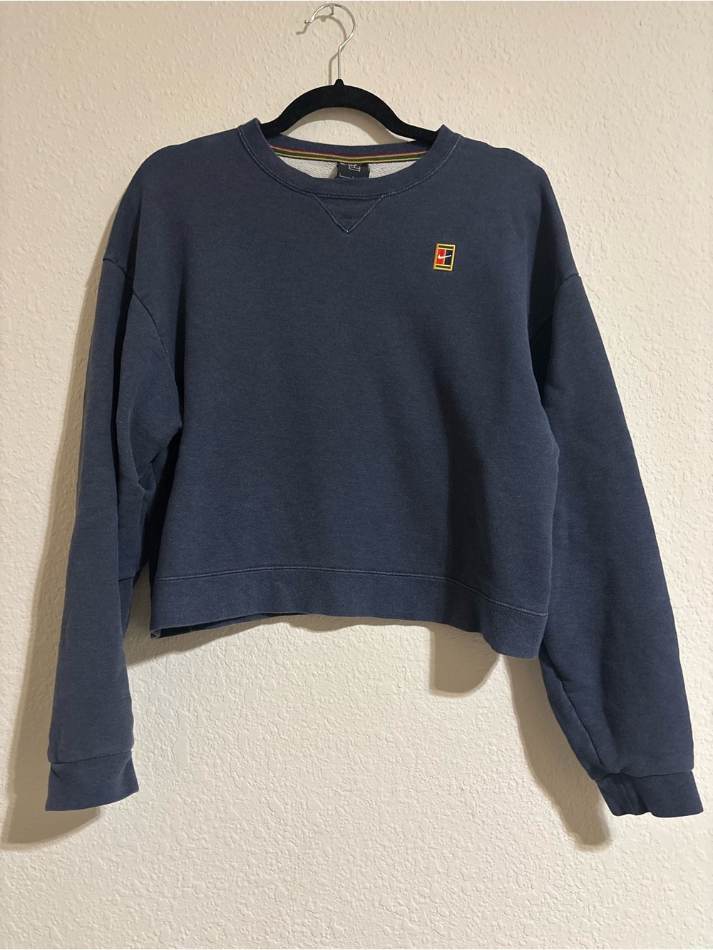 Nike Court Navy Cropped Crew Sweatshirt with Embroidered Logo